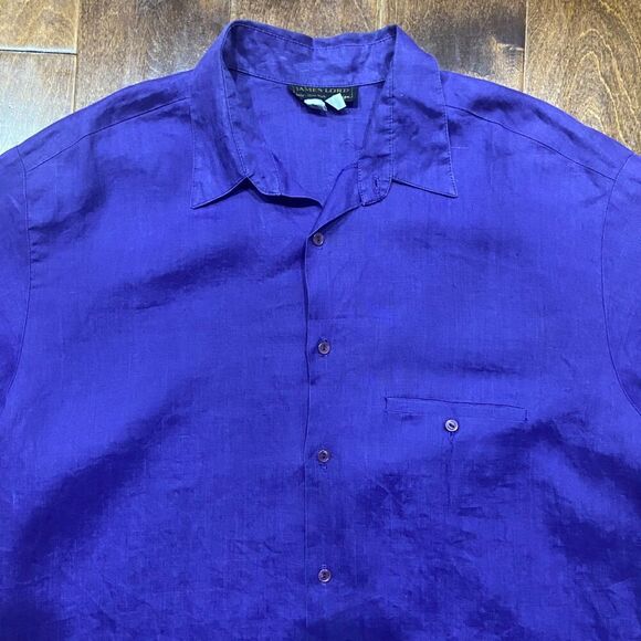 James Lord Vintage 90s Button Front Purple Linen Casual Shirt Men's Size Large - Picture 2 of 8